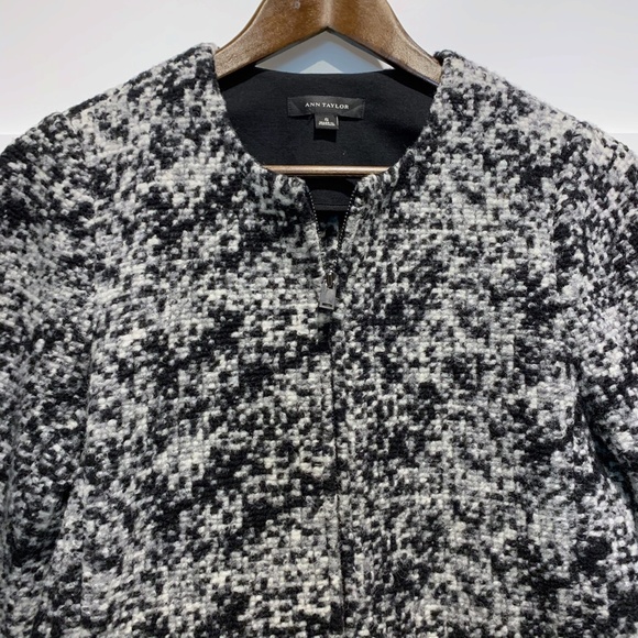 Ann Taylor Wool Blend Black White Full Zip Blazer - Picture 5 of 11